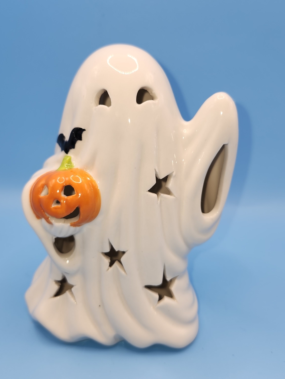 Vintage Halloween Ceramic Ghost Pumpkin Multi Light Up Luminary/ Flashing